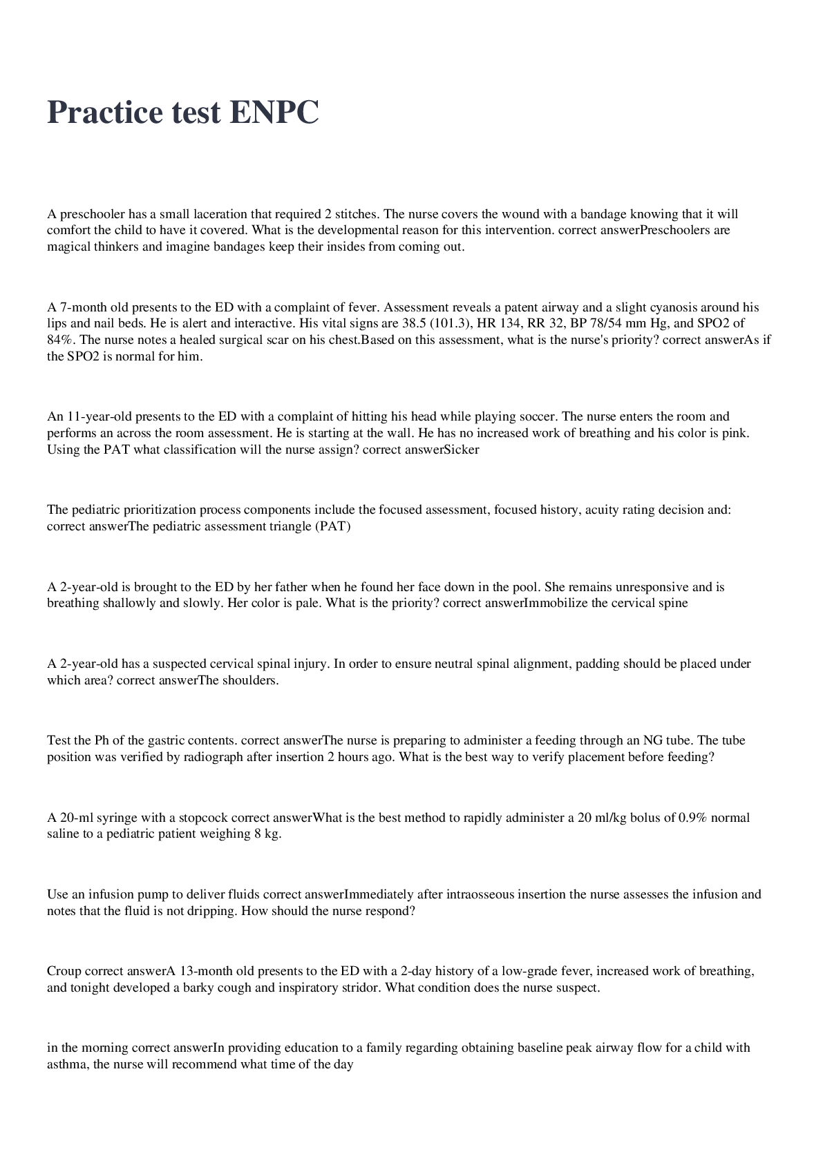 Preview image for ENPC Practice test  2022/2023 with 100% correct answers